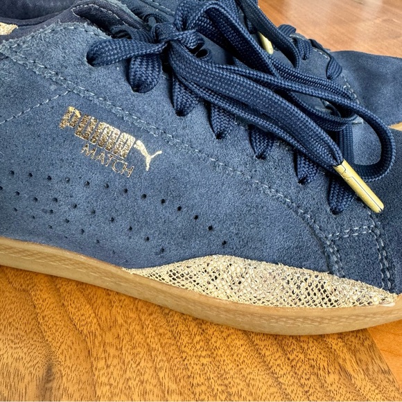 PUMA Match Shoes In Suede Navy And Gold Snake Skin Accents - Like New, S… - Picture 3 of 13